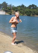 Blonde girl skinny dipping in public