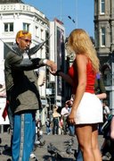 Busty blonde flash in public